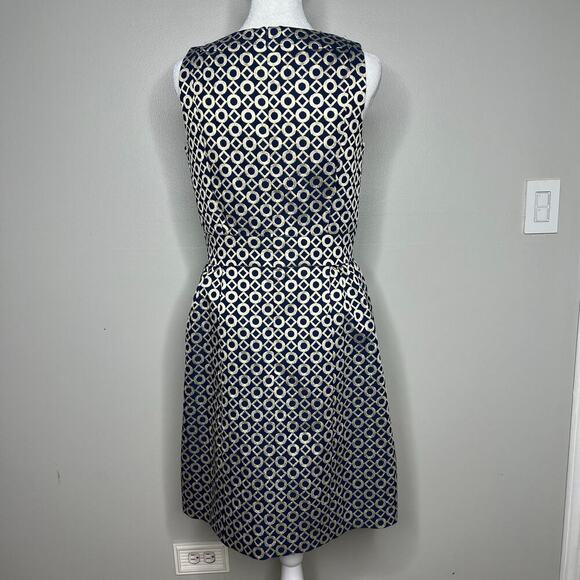 Lauren Ralph Lauren Sz 4 Sleeveless Printed Knee Length Dress Navy Gold Metalic - Picture 8 of 13